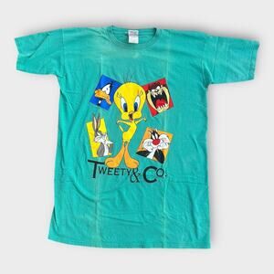 Vintage 90s Looney Tunes Sleep Shirt Tweety & Co Oversized One Size Turquoise